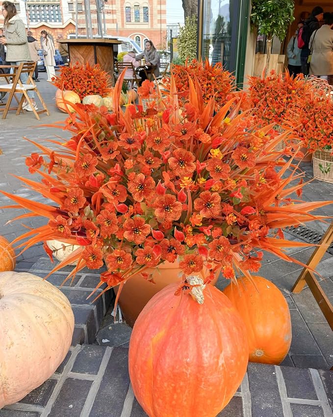 16 Pcs Fake Fall Flowers Decor Faux Fall Plants UV Resistant Artificial Fall - Image 5