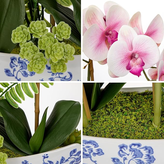Briful Orchid Artificial Flowers 18in Pink Fake Orchid Silk Flowers - Image 3