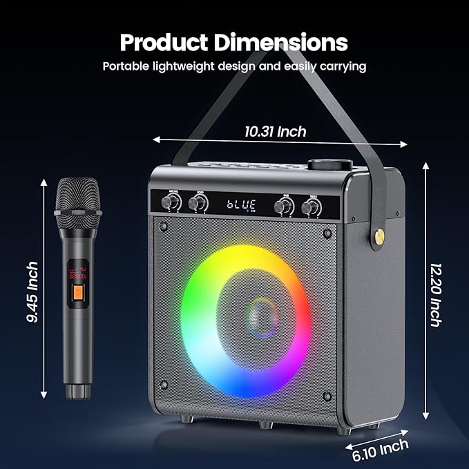 Karaoke Machine with 2 Wireless Microphones, Portable Bluetooth Speaker - Image 4