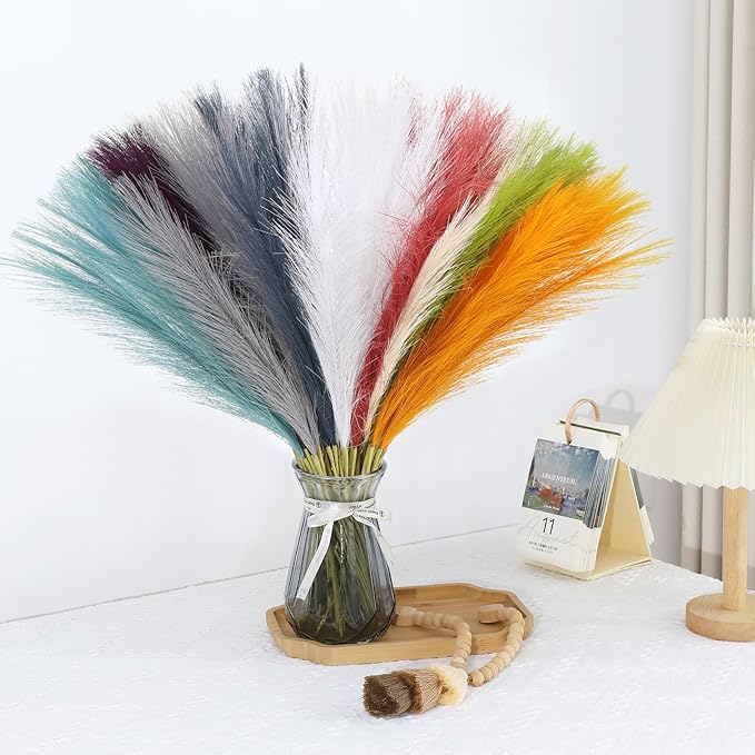 90 Pcs Rainbow Pampas Grass Decor 21.7 Inch Faux Pampas Grass Bulk Artificial by Unknown