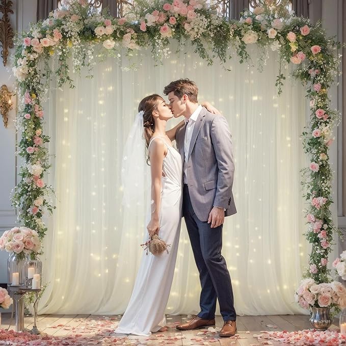 10×10ft Cream White Tulle Backdrop Curtain - Image 3