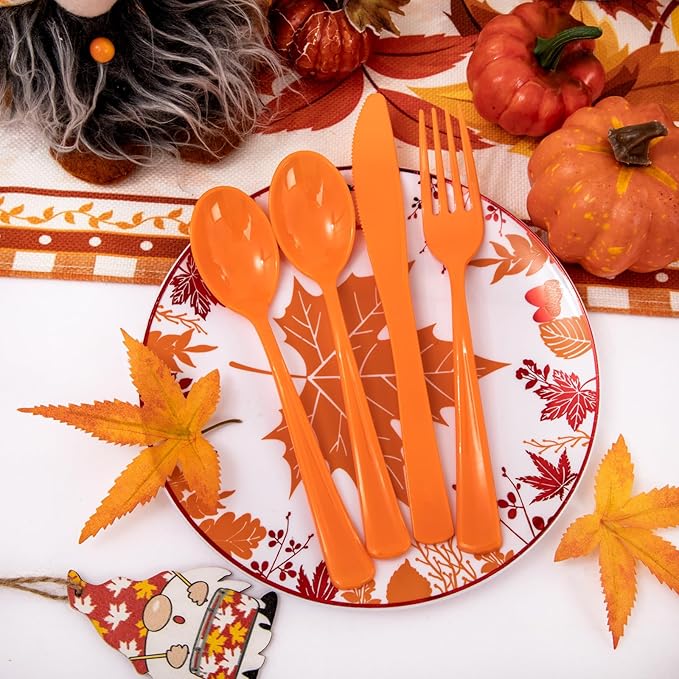NOCCUR 180PCS Thanksgiving Plastic Silverware Disposable - Image 6