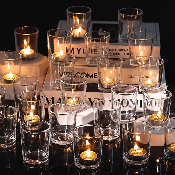 DARJEN 60Pcs Votive Candle Holders- Clear Tea Lights Candle Holder, Glass by DARJEN