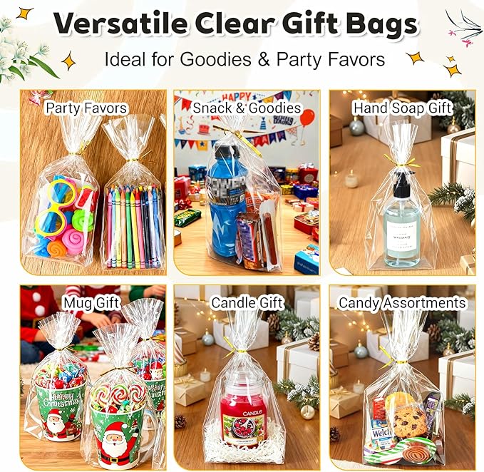 PigPotParty Cellophane Bags 8"x11", 50 Pack Clear Gift Bags, 3.15" Bottom Gusset - Image 3