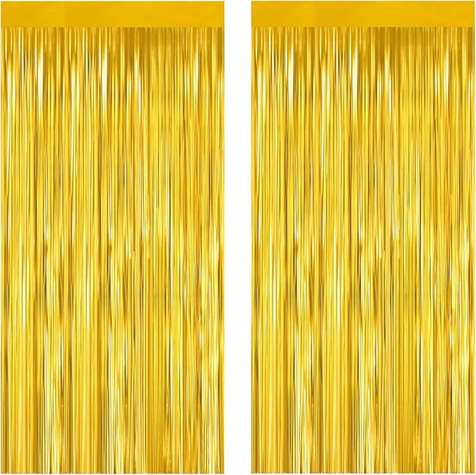 Gold Foil Fringe Curtain 3.3×8.3FT 2 Packs, Metallic Tinsel Curtains Party by Acuteye