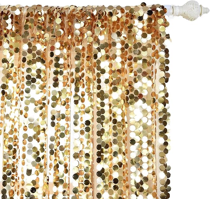 HH 9x9FT Big Gold Sequin Payette Backdrop Curtains Panels, Shimmer Sequin - Image 5