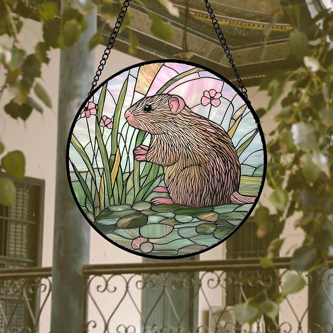 Stained Glass Window Hanging 4 Pcs Set Cute Animal Large 11.8"- Green Plant - Image 3