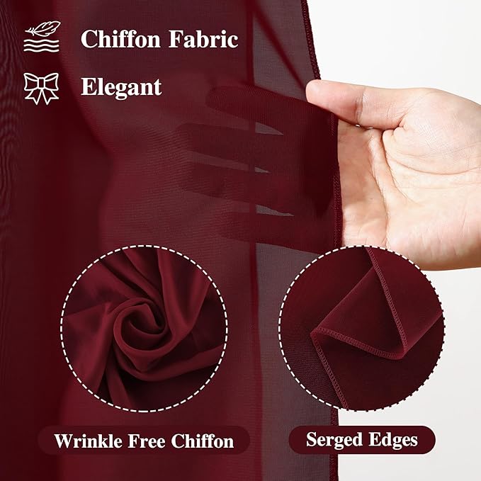 Wedding Arch Draping Fabric, 2 Panels 18FT Burgundy Sheer Backdrop Curtain - Image 2