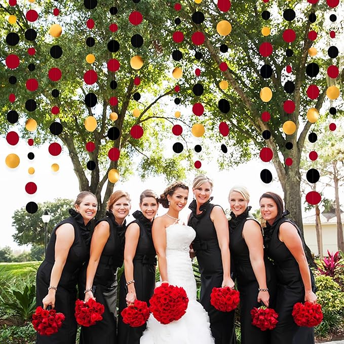 Gold Black Red Party Decorations Circle Dots Streamer Hanging Paper Polka Dots - Image 7