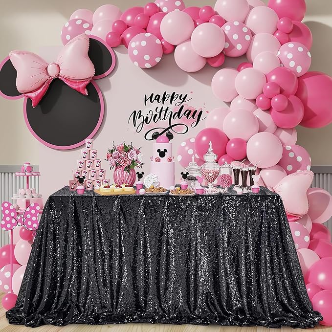 QueenDream Black Party Decorations Sequin Tablecloth: Glitter Overlay 90x90 - Image 4