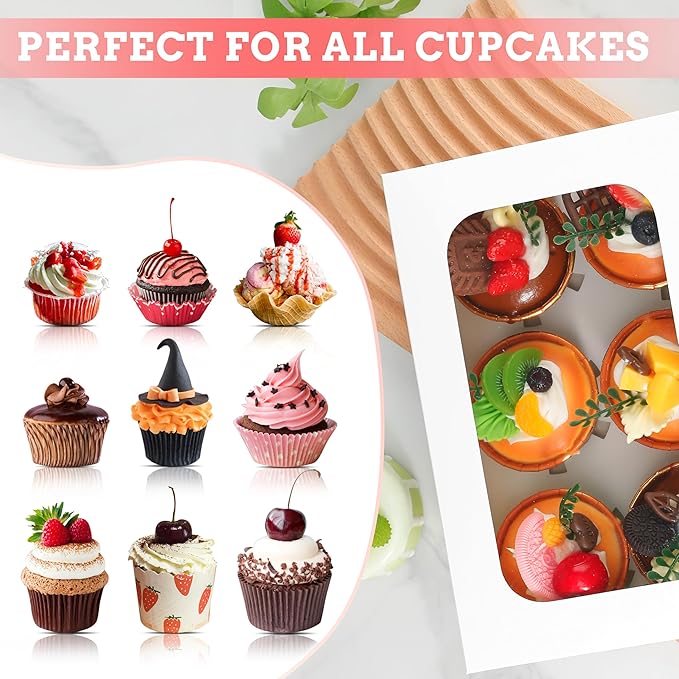 White Cupcake Boxes Holds 6 Standard Cupcake Container, 50 Packs, Pastry and - Image 4