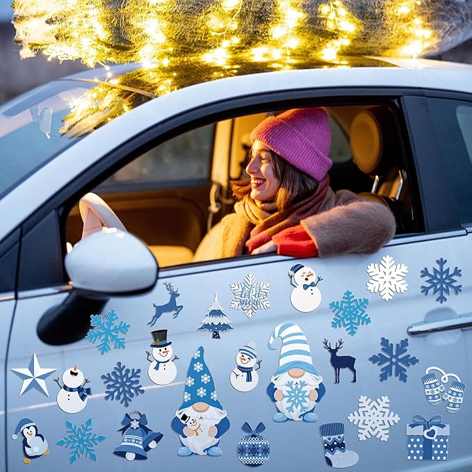 Xuhal 25 Pcs Christmas Magnets Decoration Winter Blue Gnome Snowman Snowflake - Image 3