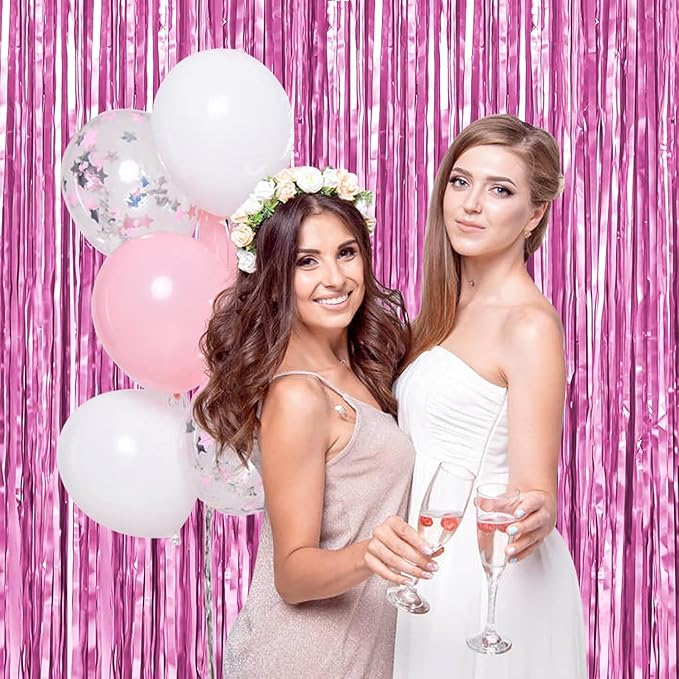 BTSD-home 10 Pack Pink Foil Fringe Curtain, Metallic Photo Booth Backdrop - Image 3