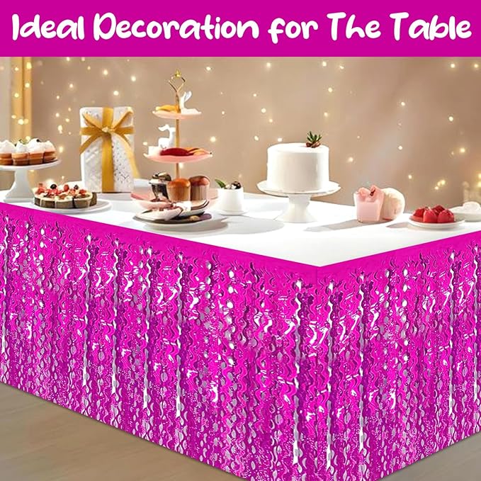 6Pack 29 x108 Inch Rose Red Wave Foil Fringe Table Skirts Metallic Banner - Image 4
