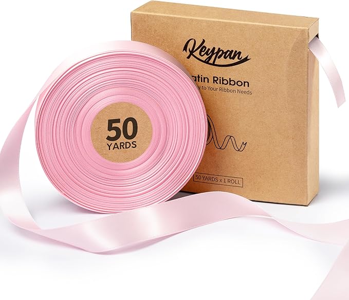 Valentines Pink Satin Ribbon 7/8 Inch x 50 Yards Double-Faced Ribbons by Keypan