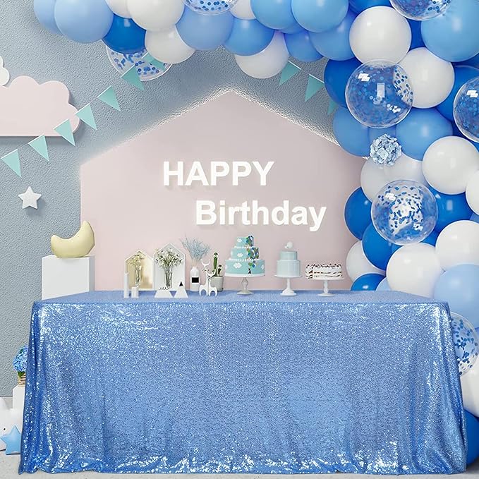 SquarePie Sequin Tablecloth 60 x 102 Inch Baby Blue Sparkly Table Linen by SquarePie
