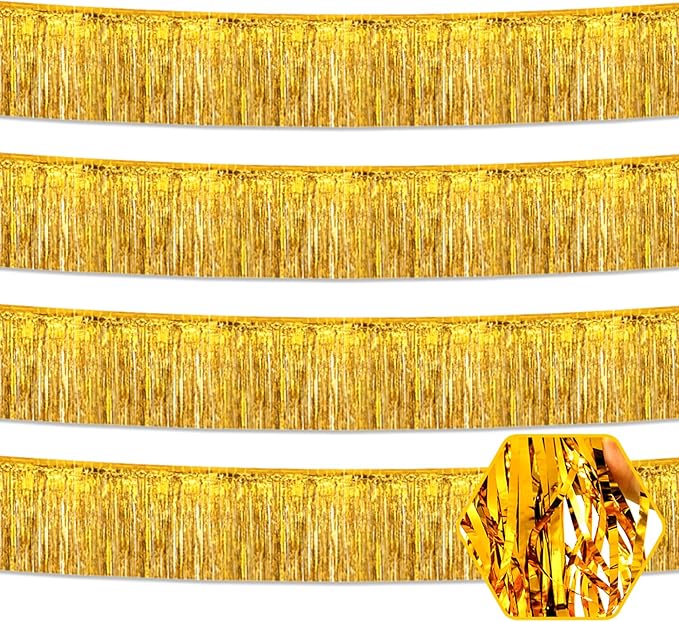 4 Pack 10 Feet Gold Foil Fringe Garland Metallic Tinsel Streamers Banner Wall by Ferwzsr