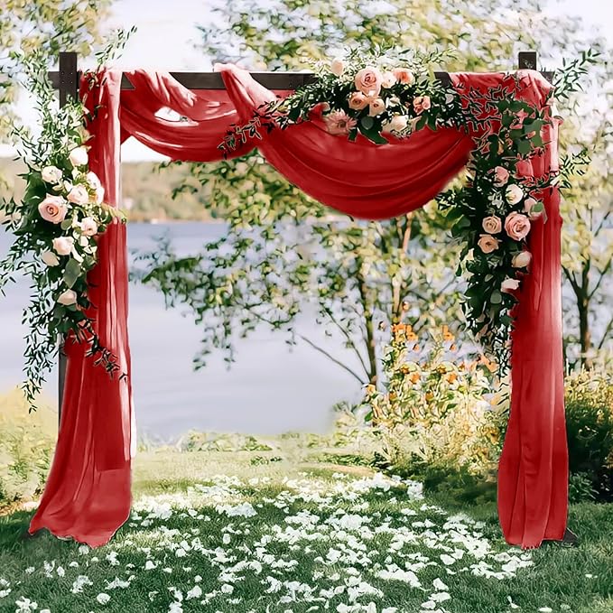 VOK Red Wedding Arch Draping Fabric Chiffon Fabric, 29in x 18Ft Sheer Chiffon - Image 7