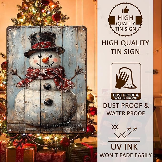 Vintage Christmas Metal Tin Sign Snowman Retro Wall Decor Christmas Tin Sign - Image 4