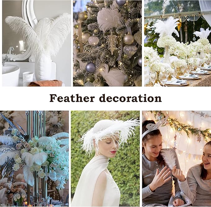 NEWONG 30pcs White Ostrich Feathers Natural Bulk 8-10inch Vase Craft Wedding - Image 9
