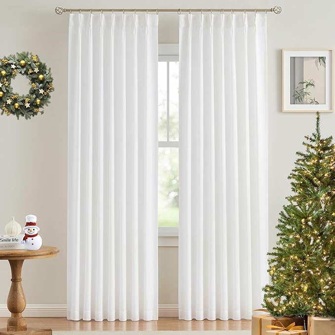 Vision Home White Pinch Pleated Semi Sheer Curtains Textured Light Filtering - Image 8