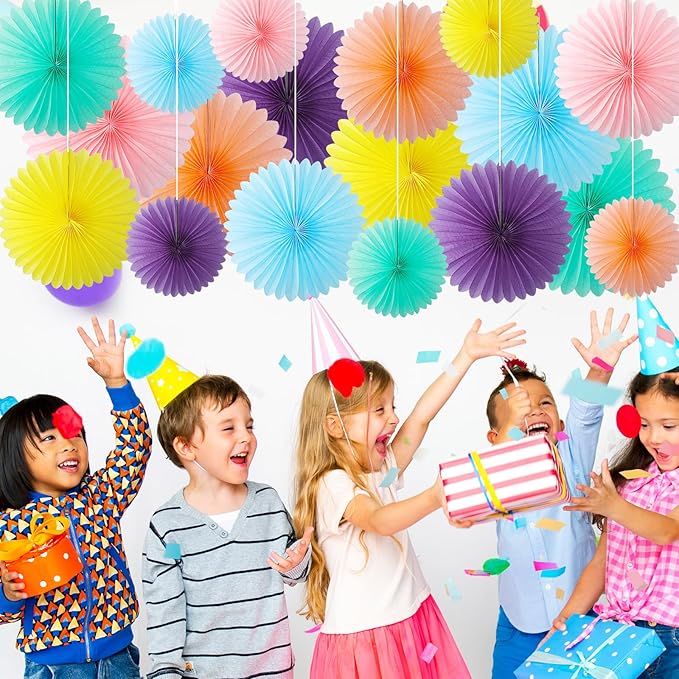 MotiMind 24 Pcs Pastel Paper Fans Pink Peach Party Decorations Classroom Decor - Image 5