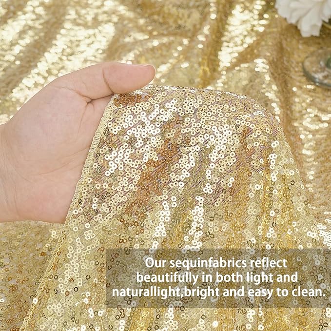 QueenDream Light Gold Party Decorations Sequin Tablecloth: Glitter Overlay - Image 2