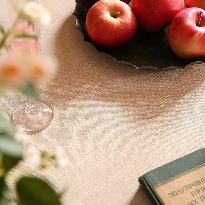 patdrea Designer Beige Rectangle Tablecloth, Vintage French Linen Trees Pattern - Image 3