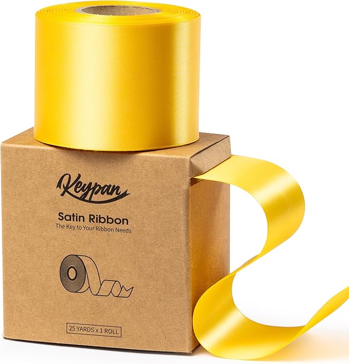 Yellow Ribbon 2.5 Inch Double-Faced Satin Ribbons 25 Yards by Keypan