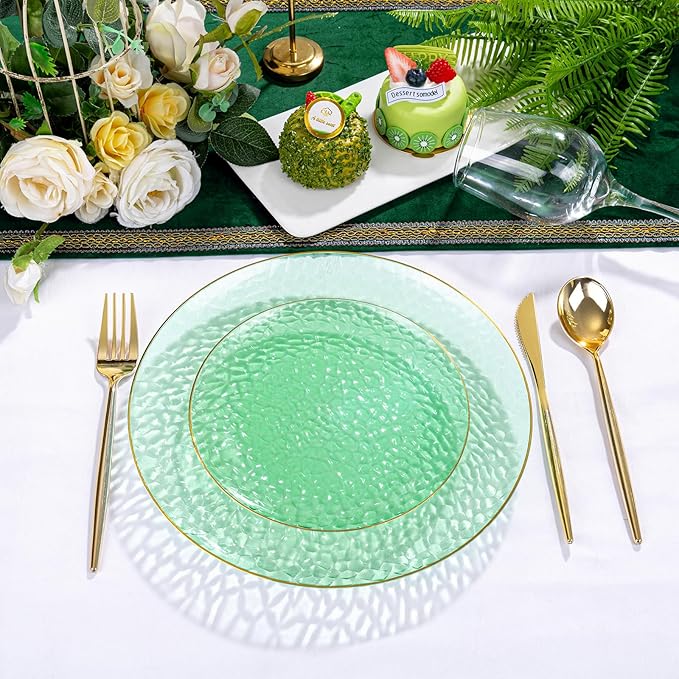 Rubtlamp 100 Pcs Green And Gold Plastic Plates - Image 7