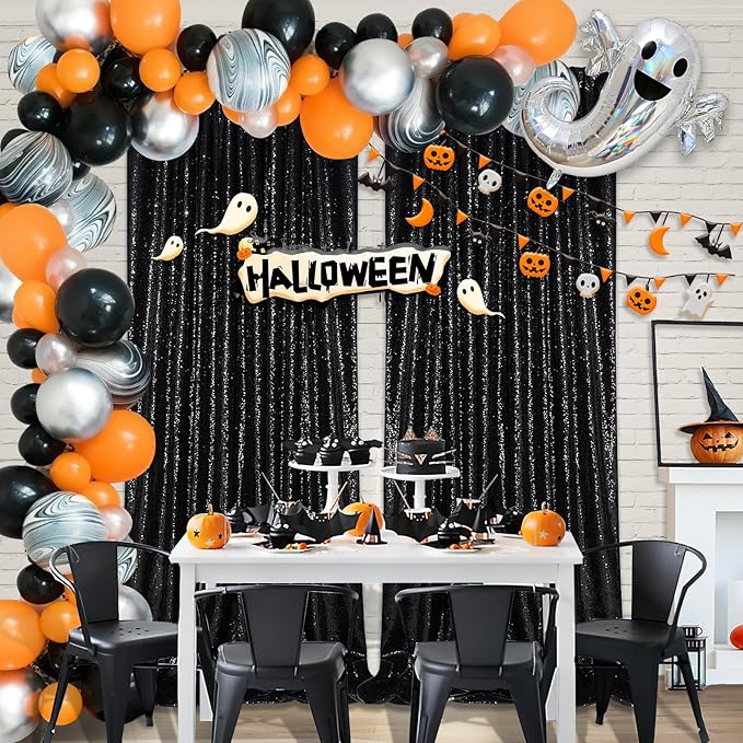 Black Sequin Backdrop 4 Panels 2FTx8FT Halloween Backdrop Curtains Party - Image 2