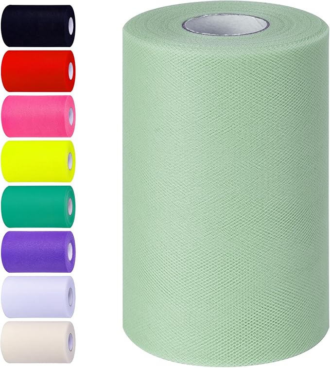 Grayish Green Tulle Fabric Rolls 6 Inch by 100 Yards Tulle Roll Spool Fabric by Unknown