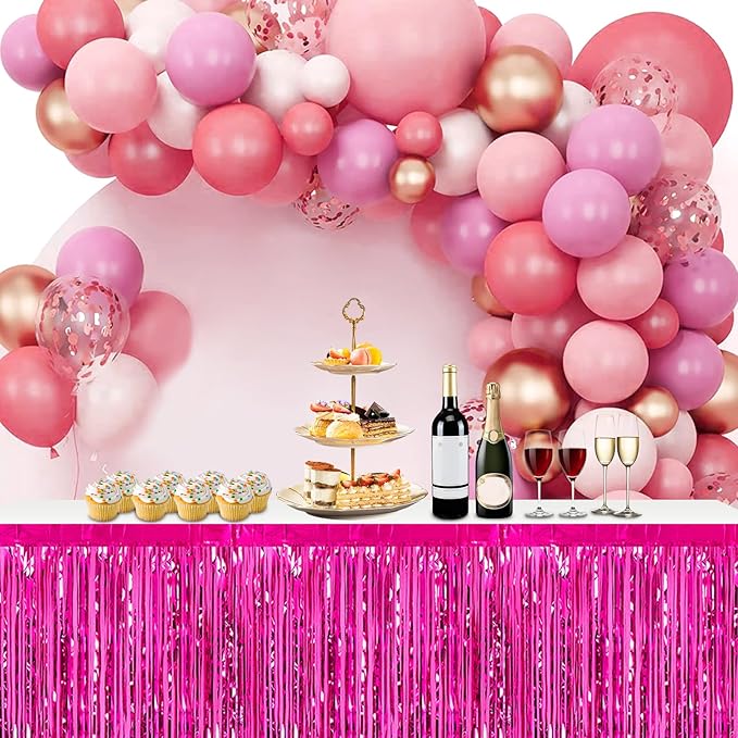 3 Pack 29x108 Inch Rose Red Foil Fringe Table Skirts Metallic Banner - Image 6