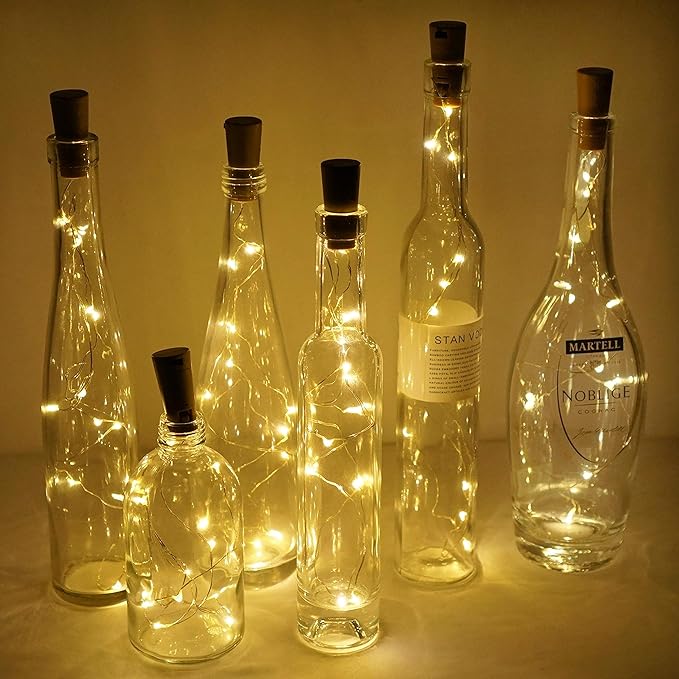 Wine Bottle Lights with Cork, Battery Operated 9 Pack 20 LED Cork Shape Silver - Image 4