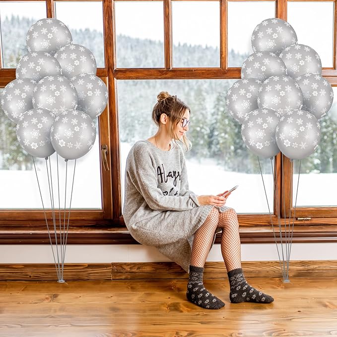 Skylety 40 Pieces Snowflake Balloons Bulk Winter Transparent Snowflake Latex - Image 5