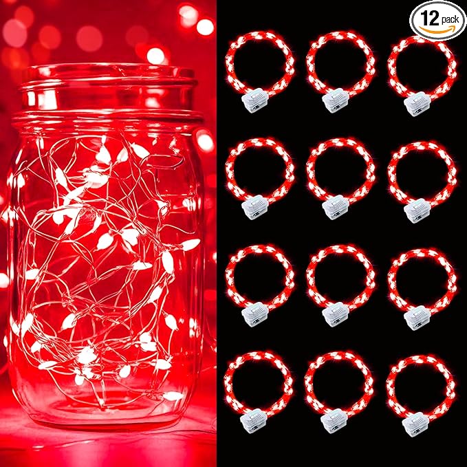 pozzolanas 12 Pack Red Battery Operated String Lights - 7ft Waterproof Fairy by pozzolanas