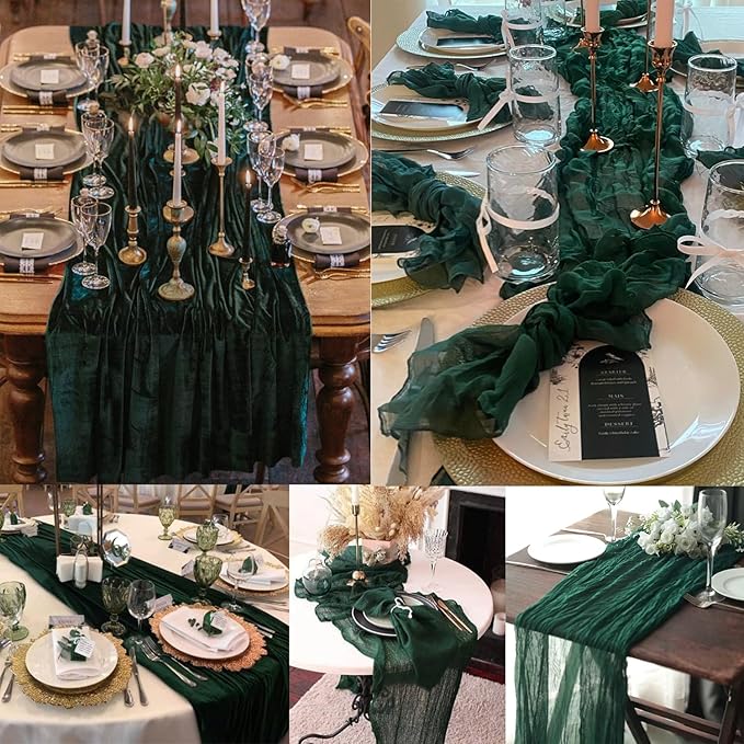 Emerald Green 20 Pack Cheesecloth Table Runner 10FT Boho Fabric Rustic Cheese - Image 6