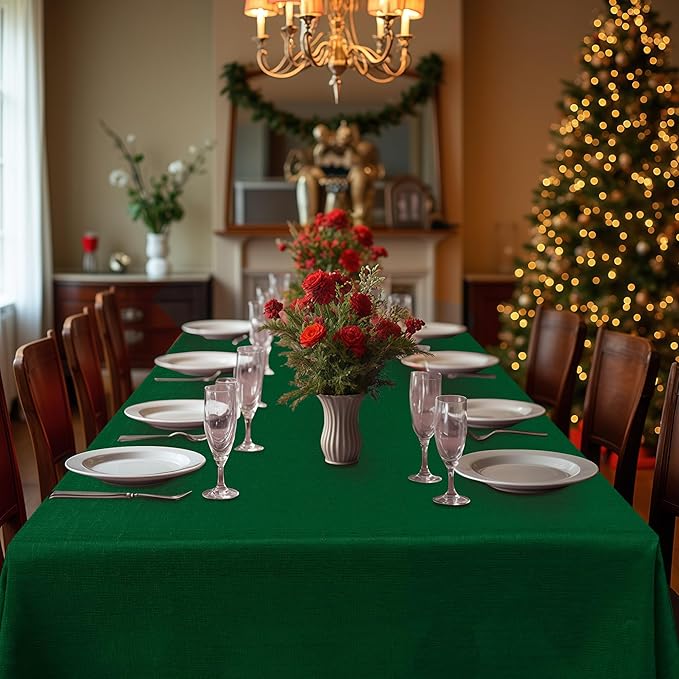 Fitable 2 Pack Faux Linen Christmas Tablecloths, Burlap Textured Fabric Table - Image 2