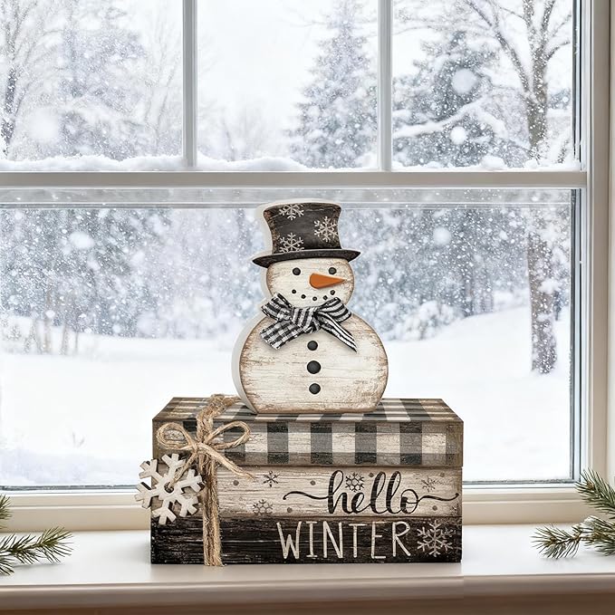 4 Pcs Snowman Christmas Decor Winter Table Decorations Christmas Tiered Tray - Image 7