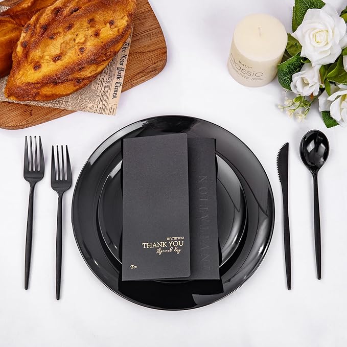 PULOTE 150PCS Black Plastic Silverware Set Disposable - Image 6