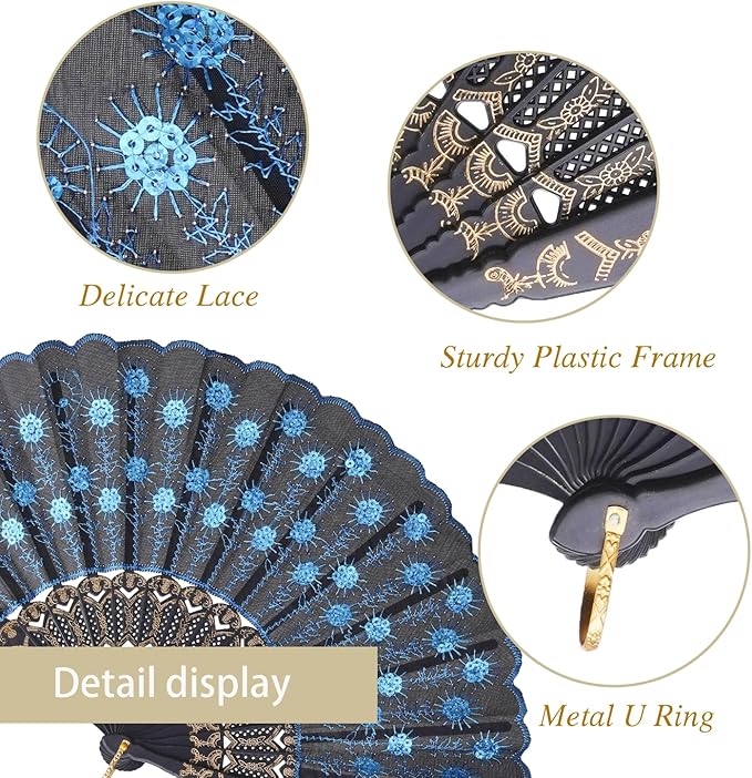 QIRMIZI 10 Pack Fabric Folding Handheld Fans, and Dancing, Light Blue - Image 2