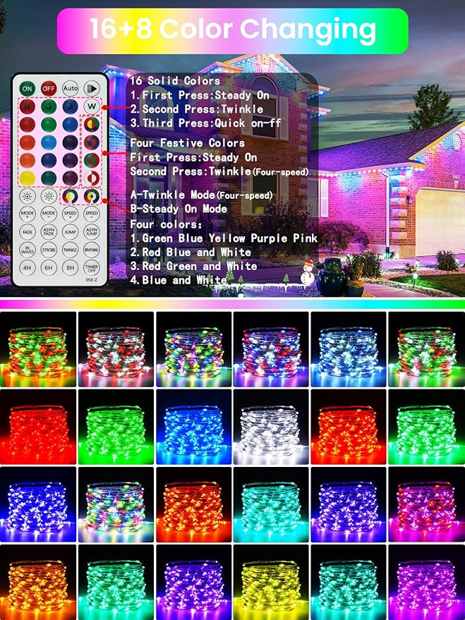 66Ft 200 LED RGB Color Changing Halloween Fairy Lights Plug in, Waterproof - Image 2