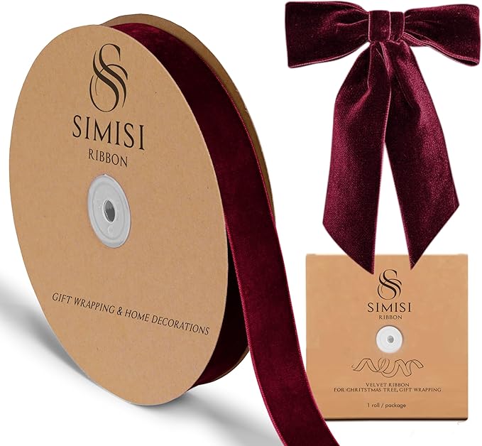 Burgundy Velvet Ribbon 1'' 25 Yards by SIMISIRIBBON