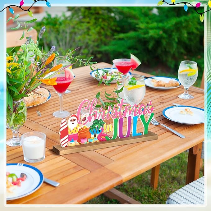 Christmas in July Metal Sign Rustic Table Decor Holiday Tiered Tray Decor - Image 5