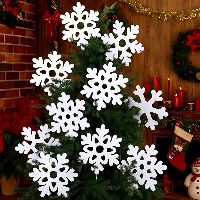 Gueevin 12in Snowflakes Christmas Tree Picks 10 Pcs White Snowflake Picks - Image 5