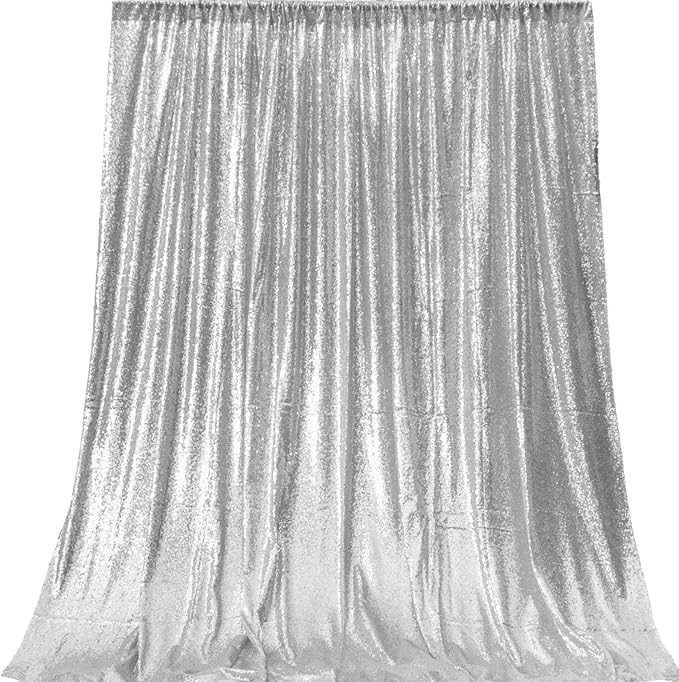 JYFLZQ Silver Sequin Backdrop Curtains 4ft x 6.5ft 1 Panel Glitter Photo Booth - Image 9