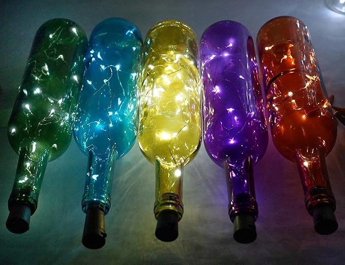 Wine Bottle Lights with Cork, Battery Operated 9 Pack 20 LED Cork Shape Silver - Image 6