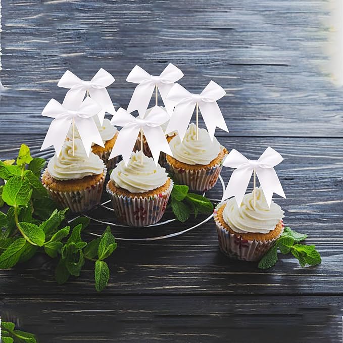 24 PCS Bow Cupcake Toppers Bowknot Cake Toppers Bow Cupcake Picks Bowknot - Image 4