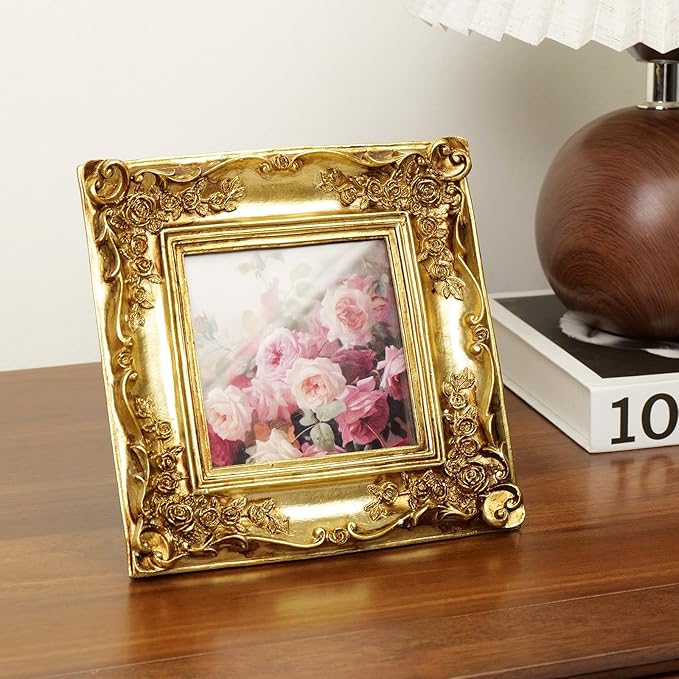Cuspin Gold Picture Frame 4x4 Frames, Ornate Square Resin Photo Frame - Image 3