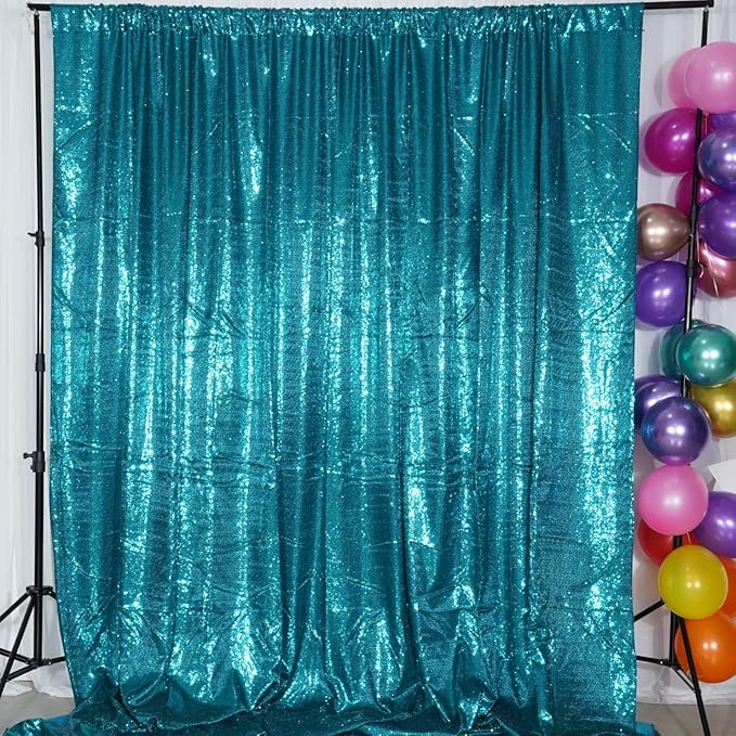 Poise3EHome 6Ft x 8Ft Teal Sequin Backdrop Curtain, Glitter Thick Satin - Image 9